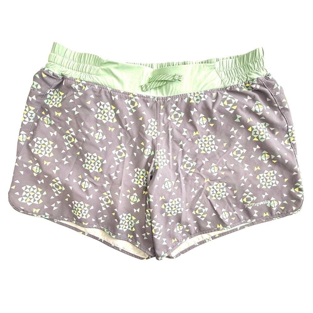 Patagonia Womens Running Shorts M‎ Gray Lined Activewear Hiking Geometric Print